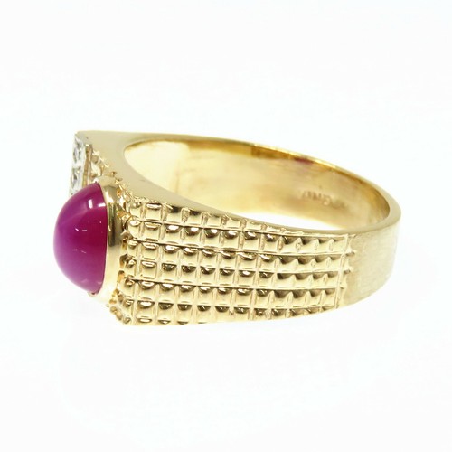 NYJEWEL 14k Two Tone Gold Star Ruby & Diamond Signet Ring Signed KIME - Picture 3 of 8