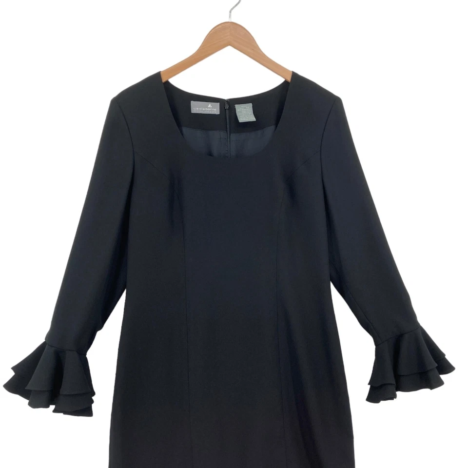 Liz Claiborne A Line Dress Women Petite 12P Black Bell Sleeve Vented Back Zipper - Image 4 of 4