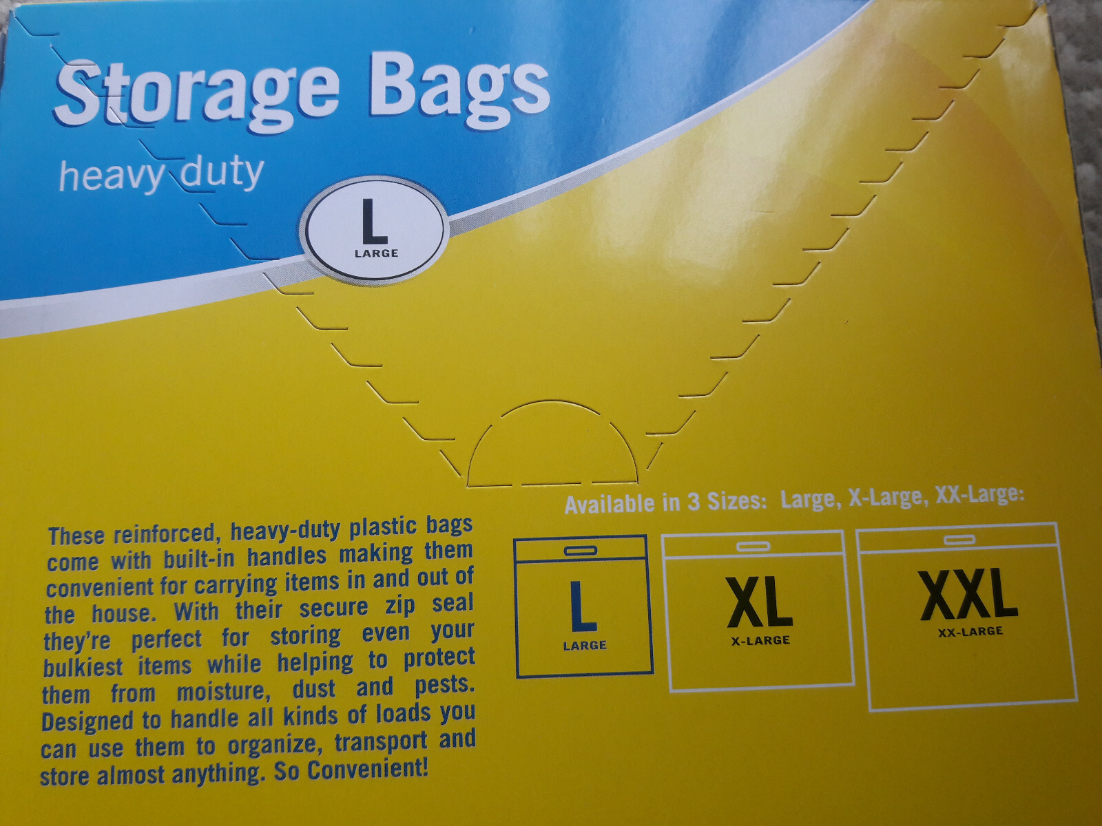 HEAVY DUTY Storage Bags Size L (15" x 15") 3 Bags / XL (20.5" x 17") 2