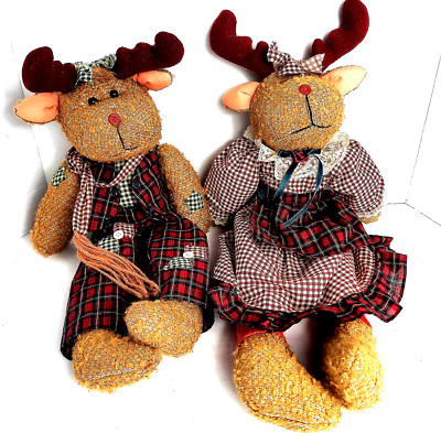 Moose Shelf Sitter Set  Plush  Rustic Farmhouse Country Cabin 20'' Christmas