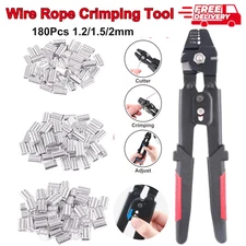 Wire Rope Crimping Tool Kit 2.2mm Swager Cutter 180pcs Ferrule Sleeves Fishing