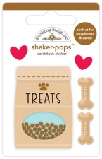 Doodlebug Stickers Shaker-Pop 3D Doggie Treats Bag Bones Hearts Dog Paw Print