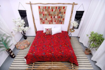 USA Size  twin cotton Kantha Quilt, Blanket Throw, Gudari , Printed Bedspread