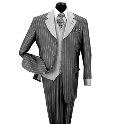 Men's 3 piece Luxurious striped Wool Feel Suit Color Navy Black Tan Size 38R~56L
