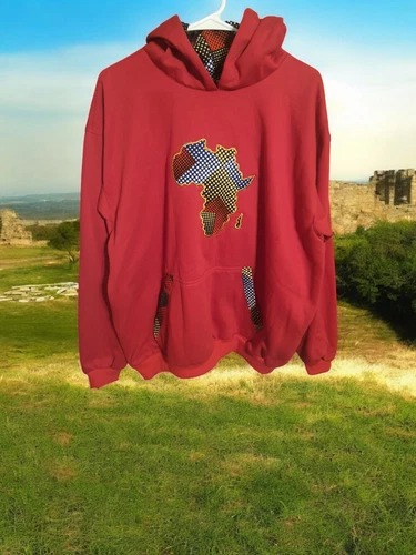 Felpa con Cappuccio Unisex Rossa Mappa Africana Uomo Donna 2XL Regalo San Valentino