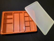 Vtg Tupperware Tuppercraft Stow-N-Go Orange Craft Storage Box with Trays 1421-5