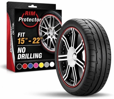 Car Wheel Rim Protector Strip Kit for Up to 21'' Rims, Red, Set of 4