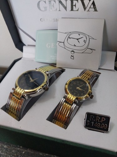 Geneva Wrist Watch Classic Collection His And Hers Quartz Mens Womens Two Tone - Picture 10 of 12