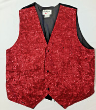 Vintage Fashion Fantasy Red Sequin Vest Mens Stage Performance Entertainer Costu