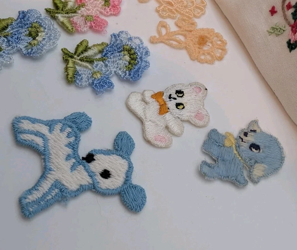 Vintage Embroidered Appliqué Patch Lot Animals Flowers 12pc Sewing Craft - Image 4 of 4