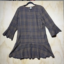 CAbi Plaid Zip Front Peplum Jacket Womens Large Bell Sleeve Career Blazer