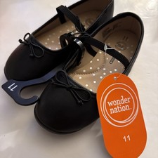 Wonder Nation Little Girls Black Ballet Flats Memory Foam Bow Accent Size 11