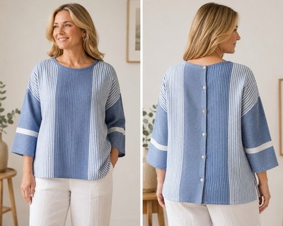 WRAP London Blue White Striped Cotton Tunic Top Womens Plus Size 18 UK 22