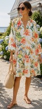 Alice + Olivia Floral Mini Dress Size L White Orange Chic New!