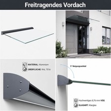Glasvordach T&uuml;rvordach &Uuml;berdachung Haust&uuml;r Regenschutz Vordach zur Selbstmontage