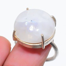 Rainbow Moonstone Gemstone 925 Sterling Silver Jewelry Ring Size Adjustable F417