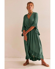 Free People Selina Ruffle Maxi Dress in Jaded (Green) - MEDIUM - BNWT - £118