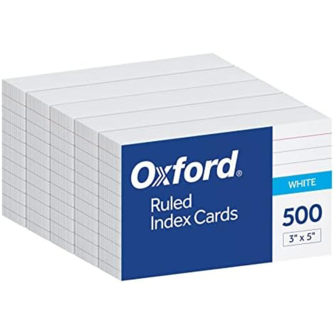 Index Cards, 3 x 5 Inches, White, Lined on Front, Blank on Back 500 Count 5 Pack