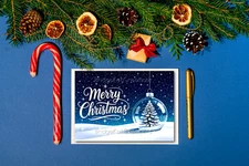 3x A6 Print, Trim, Fold Snowy Bauble Christmas Cards Digital Images for Print