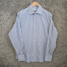 Banana Republic Dress Shirt Mens 16-16.5 Large Blue Striped Button Up Cotton