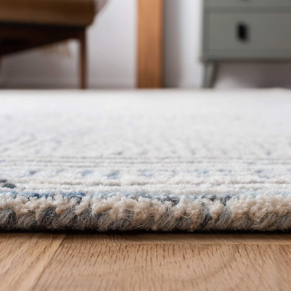 Alfombra Colección Abstracta - Cuadrada 4', Marfil y Azul, Lana Hecha a Mano, Ideal... Foto 4 de 4