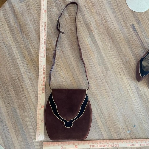 Rare Vintage 80s Bally Brown & Black Suede Heels & Matching Purse Set Size 7.5M - Picture 5 of 16