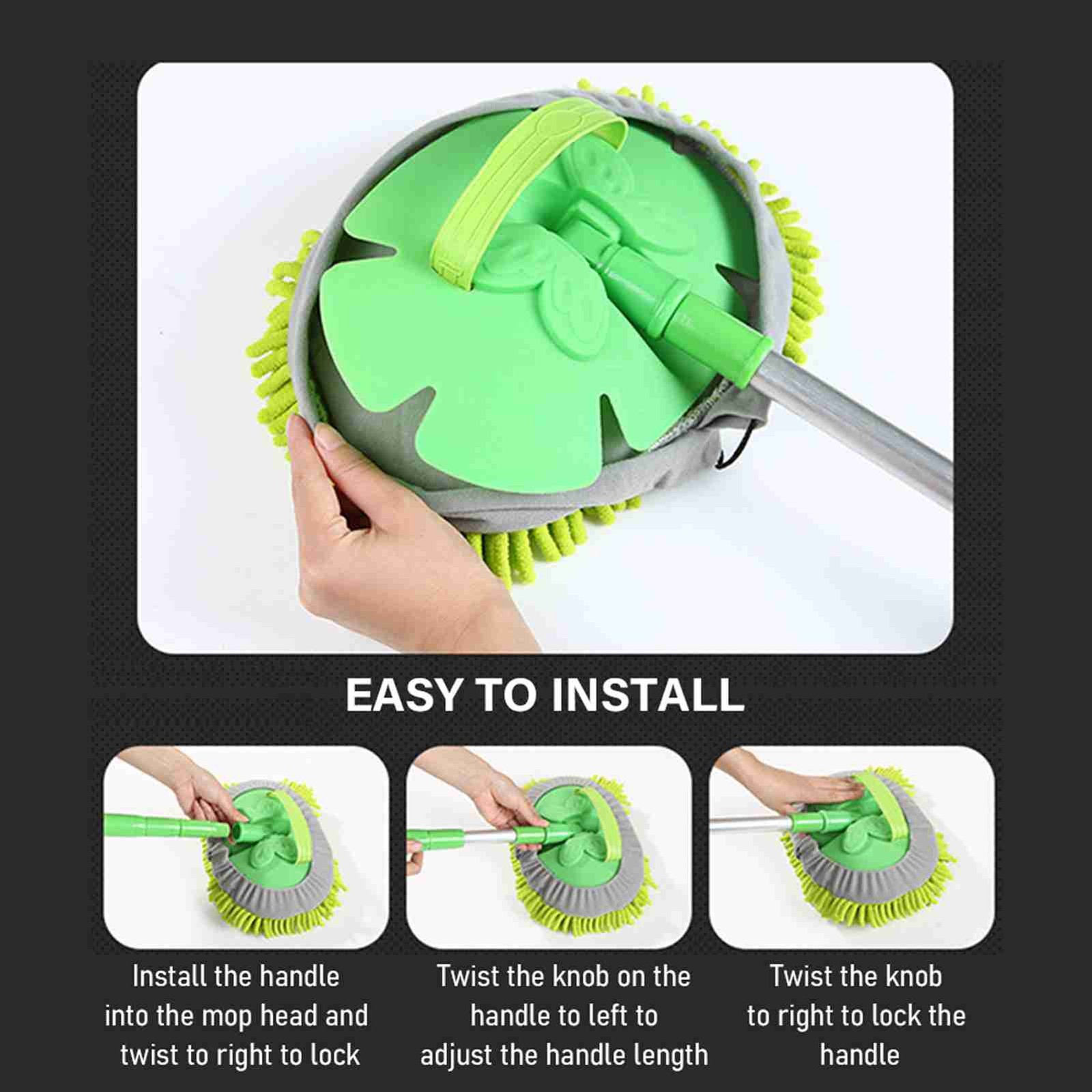 1-Car Wash Brush With Adjustable Long Handle Chenille Car Wash Mop Car SMRT