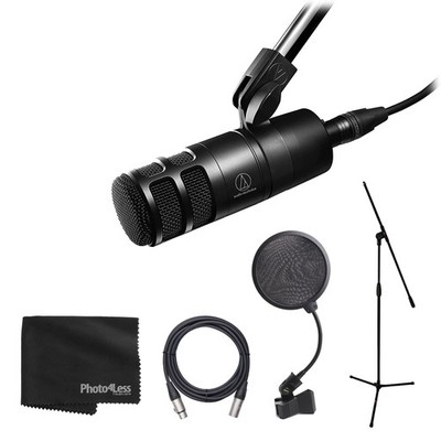Audio Technica AT2040 Dynamic Mic + Tripod Base Mic Stand + Pop + Cable