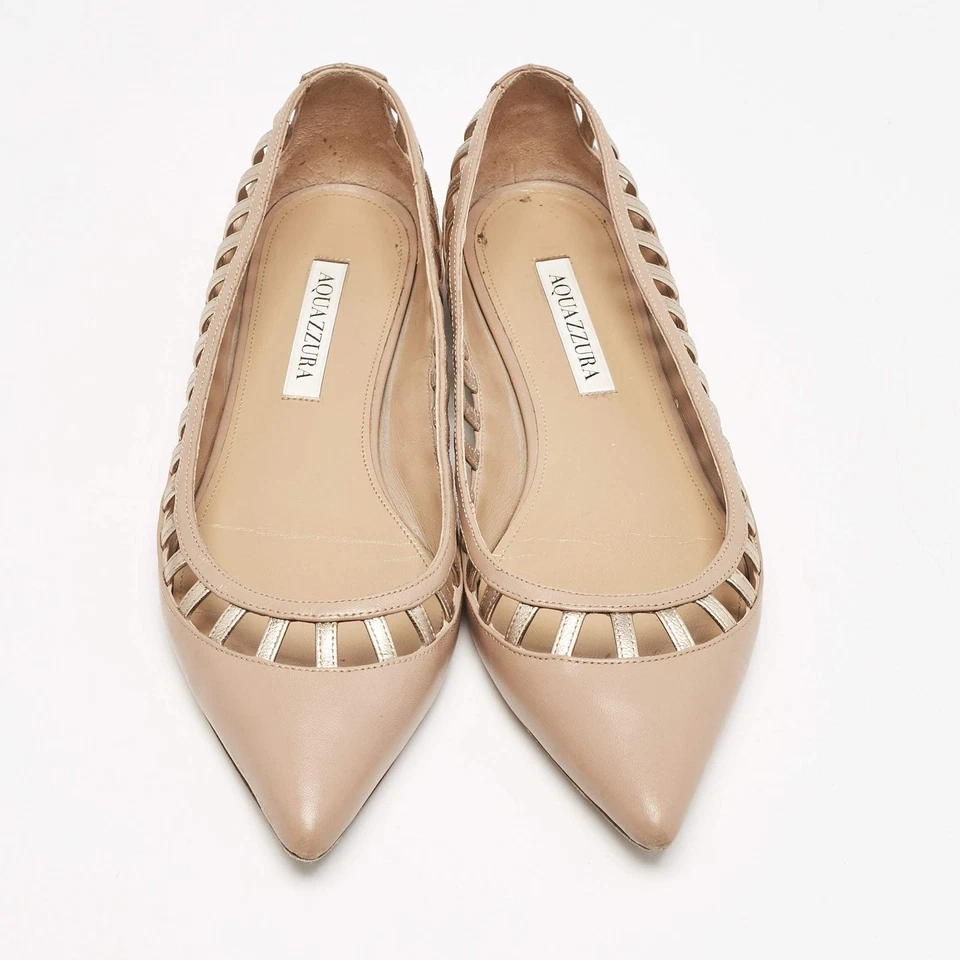 Zapatos planos de ballet Aquazzura de cuero beige Le Parisien punta talla 38 Foto 3 de 4