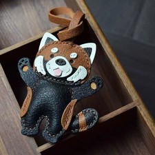 Handmade Real Leather Raccoon Bag Charm Key Chain Ring Pendant Handbag Accessory