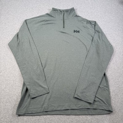 Helly Hansen Mens 1/4 Zip Pullover Green Gray Sz XL Long Sleeve Midweight