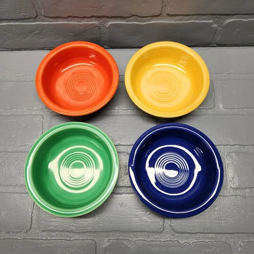 FOUR Vintage Fiesta 5-1/2" Fruit Bowls - Fiesta Red, Yellow, Cobalt, Green