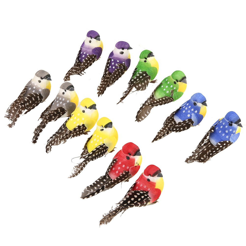 12pcs Garden Decoration Feather Imitation Bird Decoration Fake Bird.