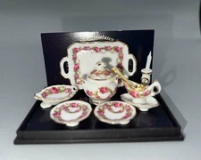 MINIATURE DOLLHOUSE 1:12 SCALE REUTTER ROSEBAND DINNER SET FOR 2 - 1.357/8