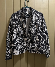 Coldwater Creek Women's XL Regular Black/White Floral Button Front Lined Jacket
