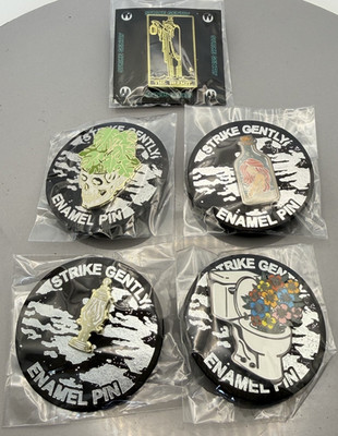 Strike Gently 5 Enamel Pins Pot Skull, Hermit, Toilet, Lamp, Girl in Bottle NEW