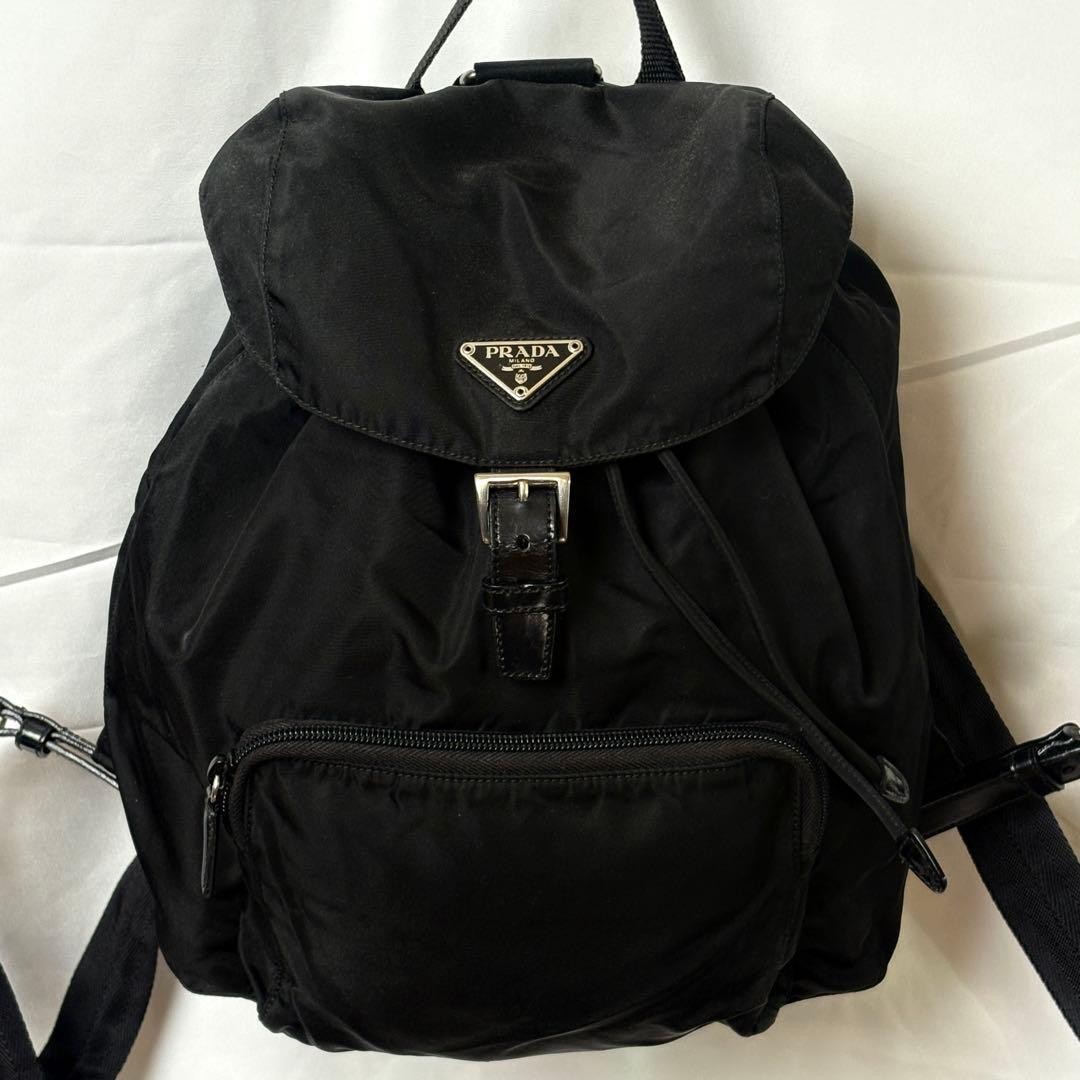 PRADA Nylon Backpack Approximately 30cm Small Black Drawstring Backpack from jap