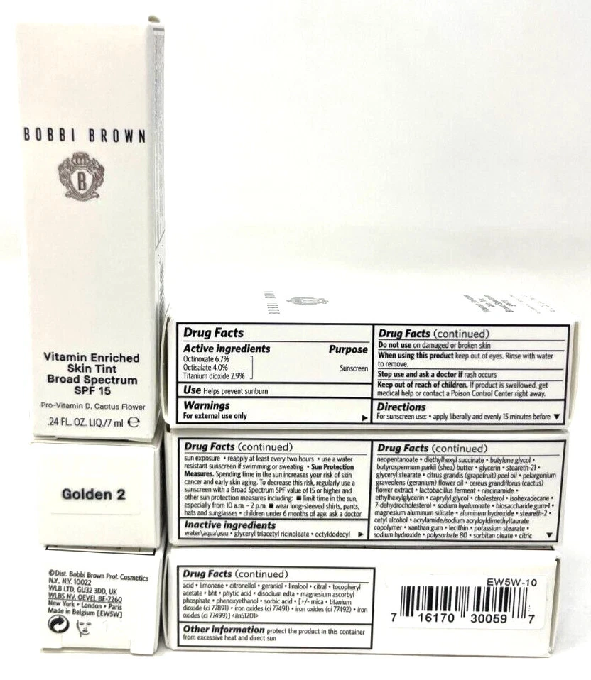 (6) Tinte de piel enriquecido con vitaminas Bobbi Brown nuevo en embalaje 0,24 fl oz dorado 2 Foto 3 de 3