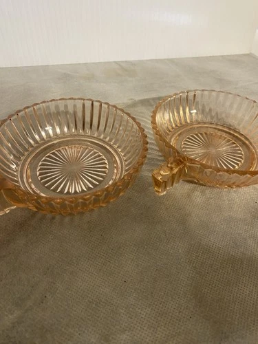 Queen Mary Pink Glass Fruit Bowls w/Handle Anchor Hocking Depression Glass QTY 2