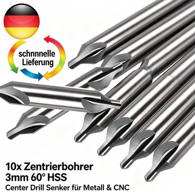 10x Zentrierbohrer 3mm 60° HSS   Center Drill Senker für Metall & CNC