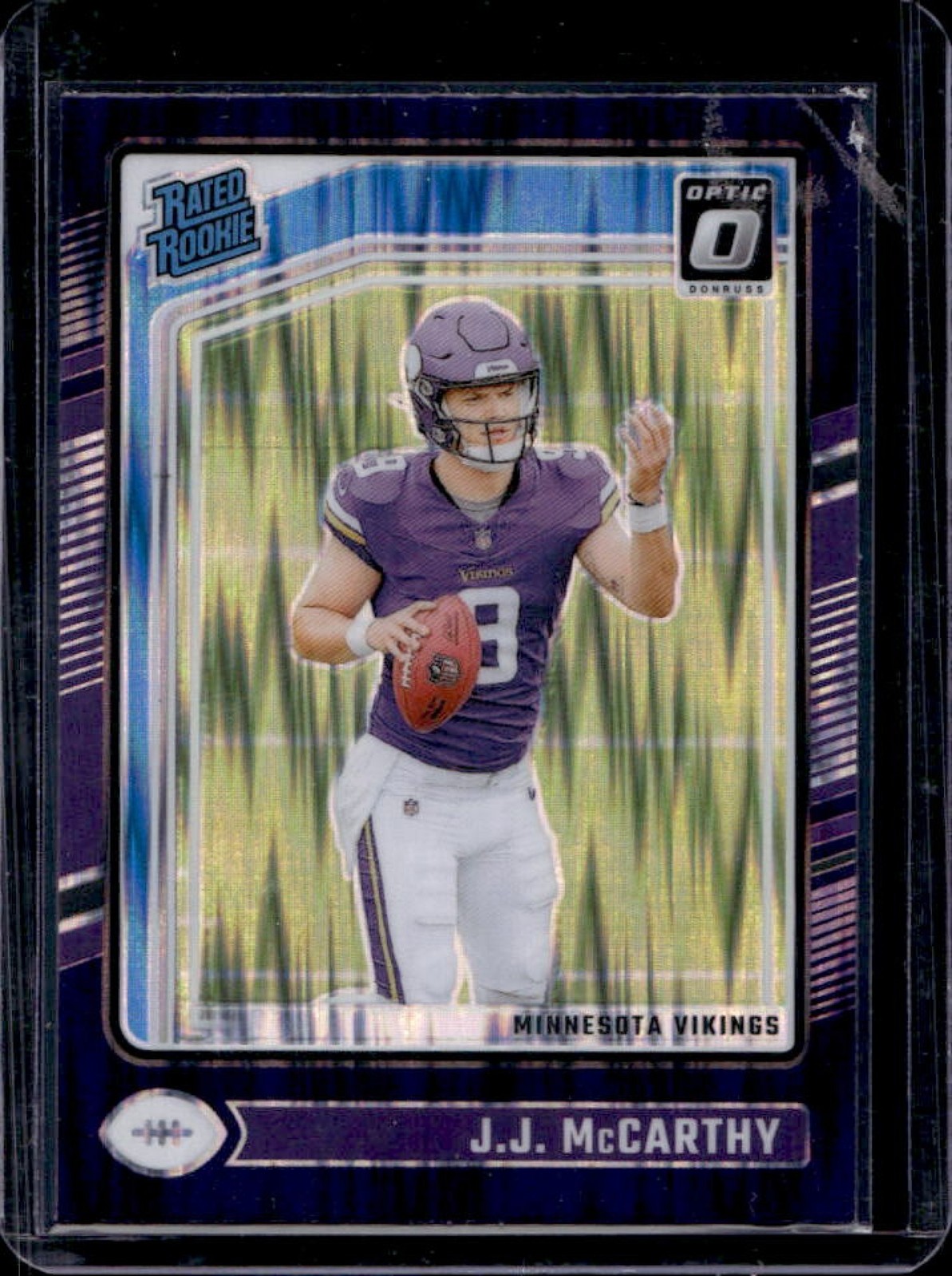 2024 Donruss Optic J.J. McCarthy Purple Shock Rated Rookie #235 Vikings