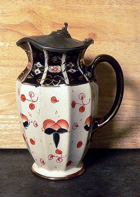 SALE! Große antike 20er Jahre Gaudy Welsh Imari Stil Heißwasser Kaffeekanne unvollkommen