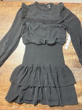 Aqua long sleeve mini black dress