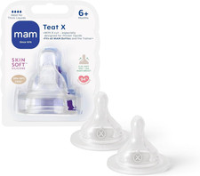Image of MAM Cross-Cut Teats Pack of 2, 6+ Months, Skinsoft Silicone, Smooth Flow