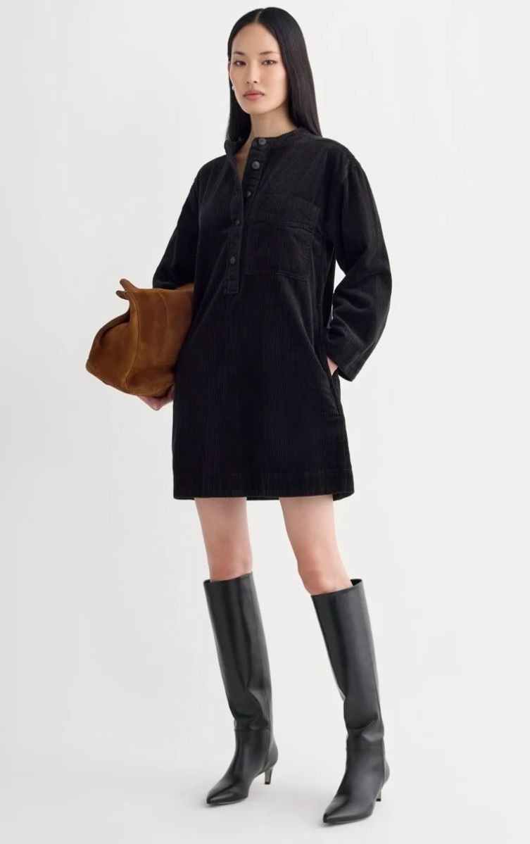 Everlane The Corduroy Mini Dress Women's Size Large in Black New With Tags!
