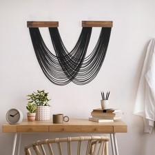 Black Macrame Wall Hanging, Boho Tapestry Wall Hanging Macrame Wall Art Handm...