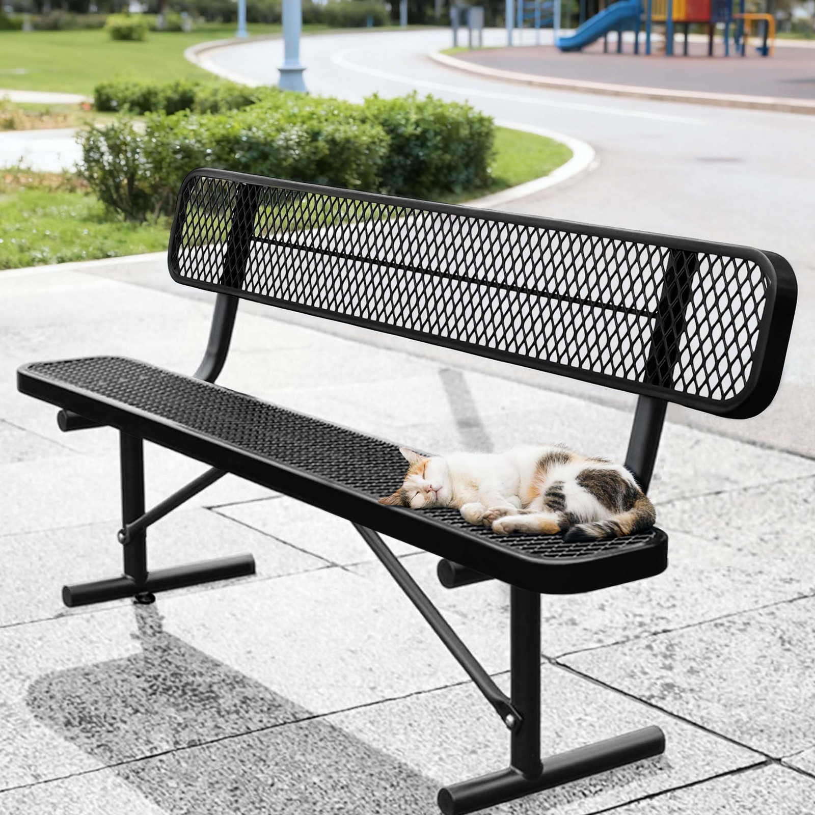 LAUCO Heavy Duty Steel Outdoor Picnic Bench, Black Powder Coated, 72-Inch Black