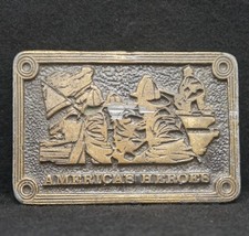 WD03138 AMAZING VINTAGE 1970s AMERICA'S HEROES FIRE FIGHTERS BRASS BELT BUCKLE
