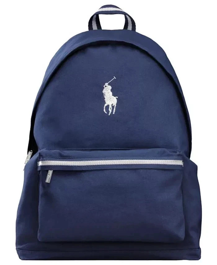 Polo Ralph Lauren Unisex Backpack Navy Blue Logo Zip Pocket NWT