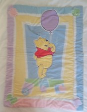 Vintage Winnie The Pooh Crib Quilt Comforter Pooh With Balloon Pastels VGUC 